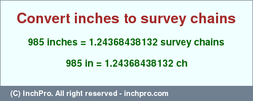 Result converting 985 inches to ch = 1.24368438132 survey chains