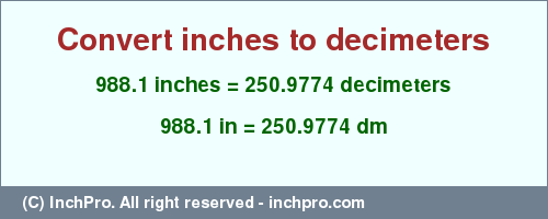 Result converting 988.1 inches to dm = 250.9774 decimeters