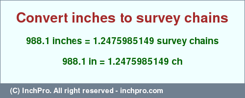 Result converting 988.1 inches to ch = 1.2475985149 survey chains