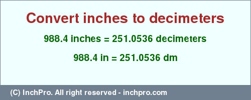 Result converting 988.4 inches to dm = 251.0536 decimeters