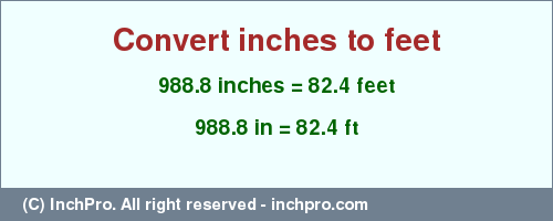 Result converting 988.8 inches to ft = 82.4 feet