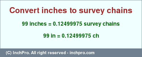 Result converting 99 inches to ch = 0.12499975 survey chains