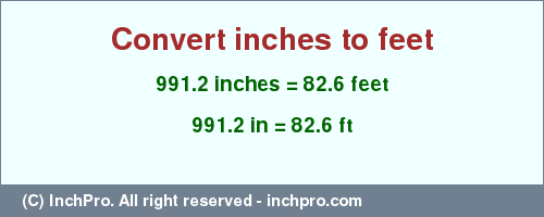 Result converting 991.2 inches to ft = 82.6 feet