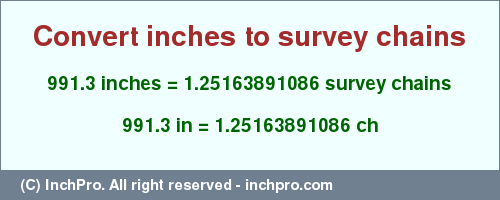 Result converting 991.3 inches to ch = 1.25163891086 survey chains