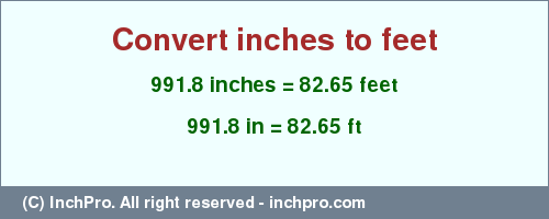 Result converting 991.8 inches to ft = 82.65 feet