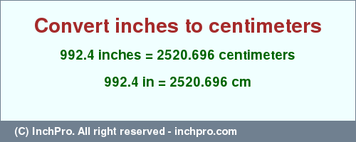 Result converting 992.4 inches to cm = 2520.696 centimeters