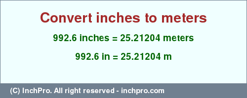 Result converting 992.6 inches to m = 25.21204 meters