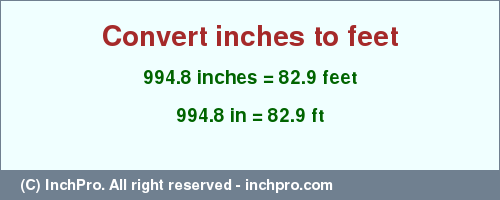 Result converting 994.8 inches to ft = 82.9 feet