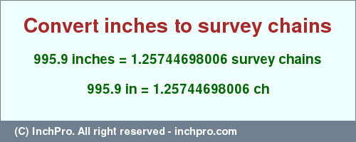 Result converting 995.9 inches to ch = 1.25744698006 survey chains
