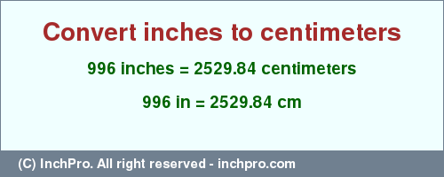 Result converting 996 inches to cm = 2529.84 centimeters