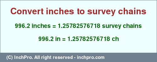 Result converting 996.2 inches to ch = 1.25782576718 survey chains