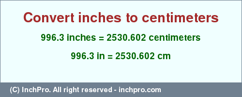 Result converting 996.3 inches to cm = 2530.602 centimeters