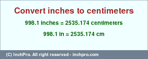 Result converting 998.1 inches to cm = 2535.174 centimeters