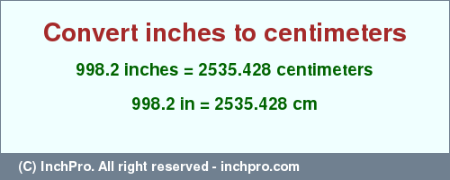 Result converting 998.2 inches to cm = 2535.428 centimeters