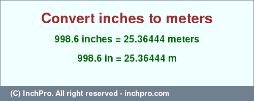 Result converting 998.6 inches to m = 25.36444 meters