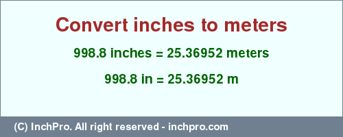 Result converting 998.8 inches to m = 25.36952 meters