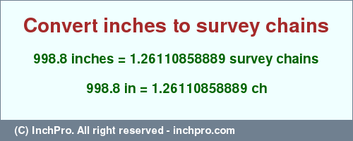 Result converting 998.8 inches to ch = 1.26110858889 survey chains