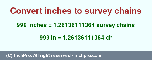 Result converting 999 inches to ch = 1.26136111364 survey chains