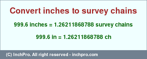 Result converting 999.6 inches to ch = 1.26211868788 survey chains