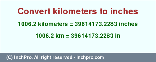 Result converting 1006.2 kilometers to inches = 39614173.2283 inches