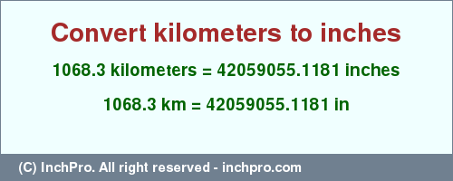 Result converting 1068.3 kilometers to inches = 42059055.1181 inches