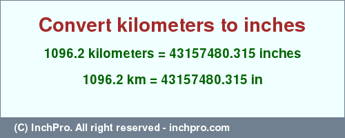 Result converting 1096.2 kilometers to inches = 43157480.315 inches
