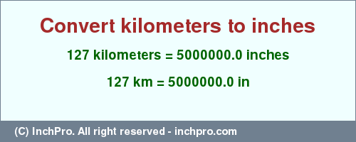 Result converting 127 kilometers to inches = 5000000.0 inches