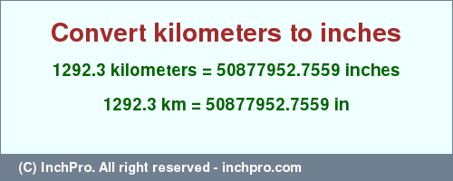 Result converting 1292.3 kilometers to inches = 50877952.7559 inches
