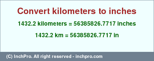 Result converting 1432.2 kilometers to inches = 56385826.7717 inches