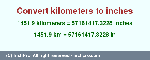 Result converting 1451.9 kilometers to inches = 57161417.3228 inches
