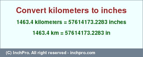 Result converting 1463.4 kilometers to inches = 57614173.2283 inches