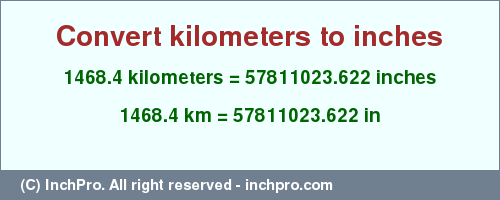 Result converting 1468.4 kilometers to inches = 57811023.622 inches