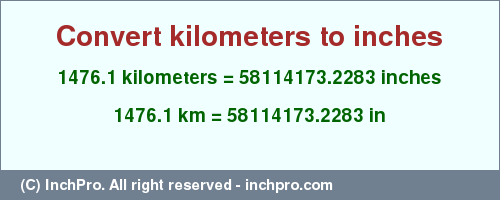 Result converting 1476.1 kilometers to inches = 58114173.2283 inches