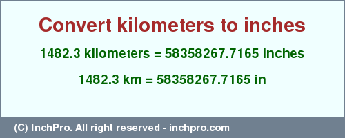 Result converting 1482.3 kilometers to inches = 58358267.7165 inches