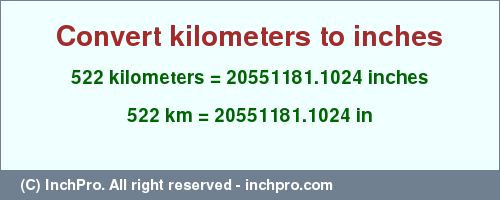 Result converting 522 kilometers to inches = 20551181.1024 inches