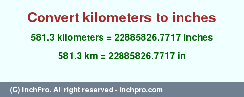 Result converting 581.3 kilometers to inches = 22885826.7717 inches