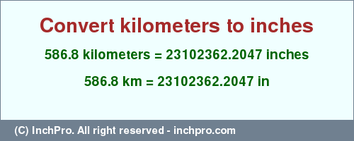 Result converting 586.8 kilometers to inches = 23102362.2047 inches