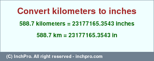 Result converting 588.7 kilometers to inches = 23177165.3543 inches