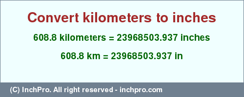 Result converting 608.8 kilometers to inches = 23968503.937 inches