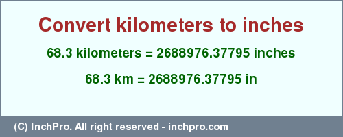 Result converting 68.3 kilometers to inches = 2688976.37795 inches