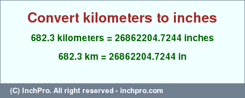 Result converting 682.3 kilometers to inches = 26862204.7244 inches