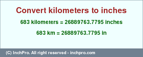 Result converting 683 kilometers to inches = 26889763.7795 inches