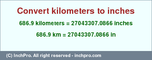 Result converting 686.9 kilometers to inches = 27043307.0866 inches