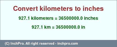 Result converting 927.1 kilometers to inches = 36500000.0 inches
