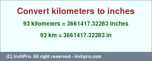 Result converting 93 kilometers to inches = 3661417.32283 inches