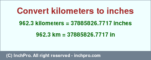 Result converting 962.3 kilometers to inches = 37885826.7717 inches