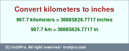 Result converting 987.7 kilometers to inches = 38885826.7717 inches