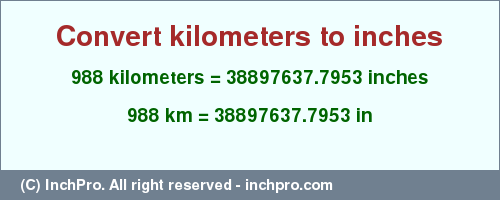 Result converting 988 kilometers to inches = 38897637.7953 inches