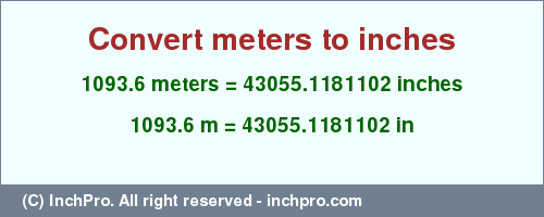 Result converting 1093.6 meters to inches = 43055.1181102 inches