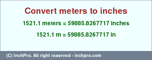 Result converting 1521.1 meters to inches = 59885.8267717 inches
